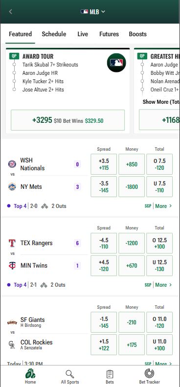 Screenshot of Caesars MLB Odds