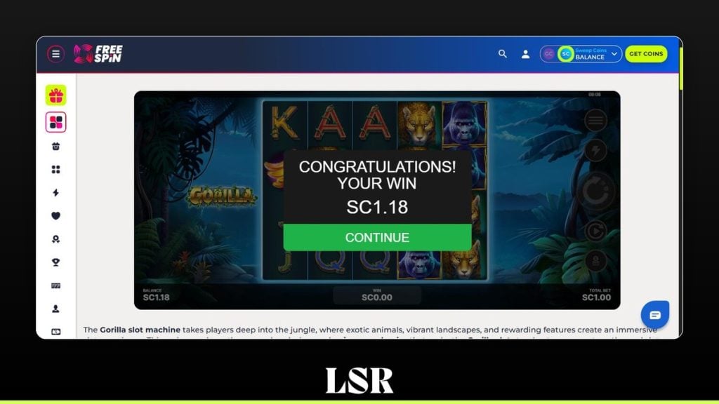 FreeSpin Casino gorilla wins