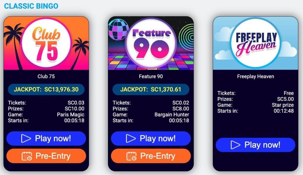 Pulsz Bingo bingo game options