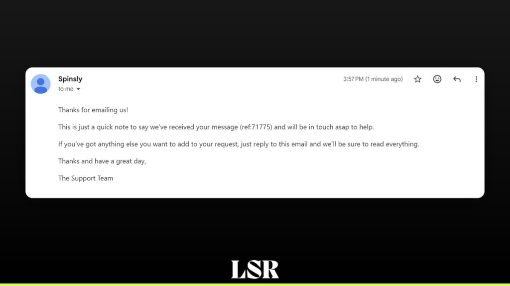 Spinsly Casino - Email Response
