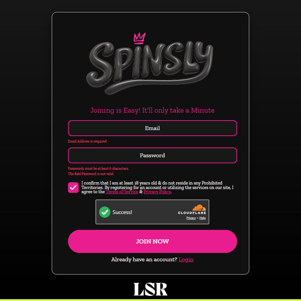 Spinsly Casino - Sign Up