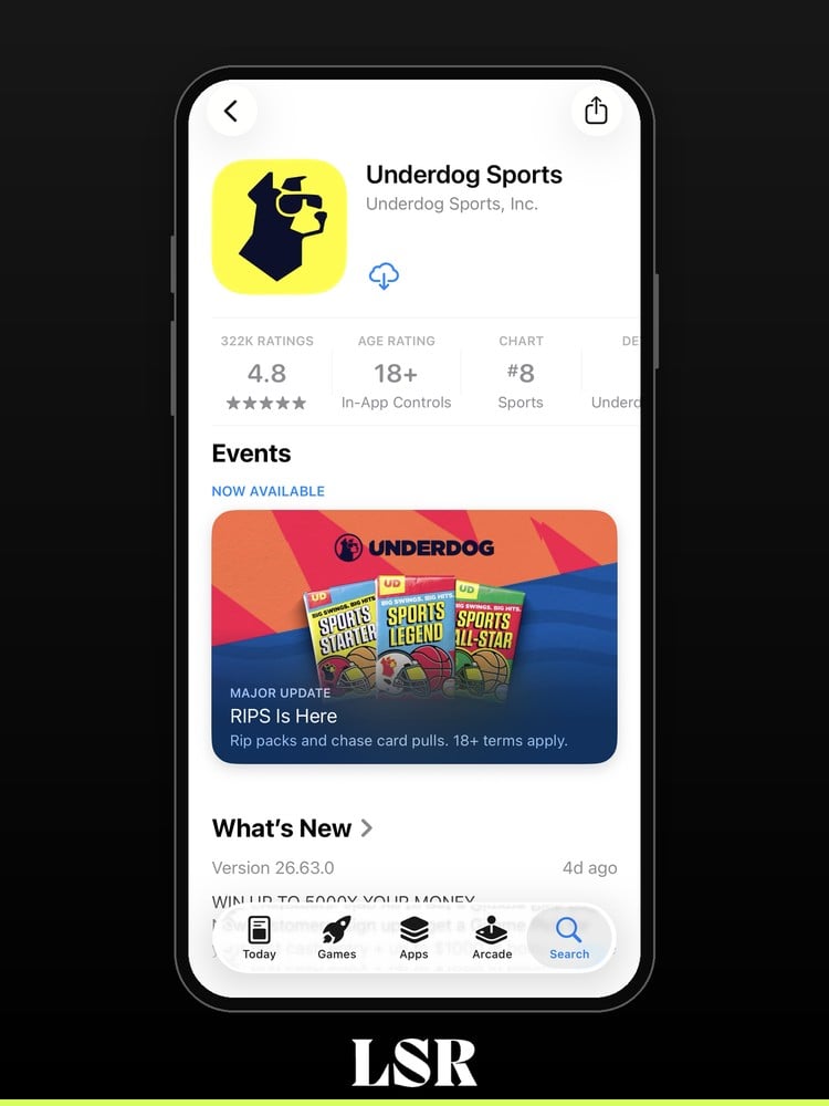Underdog iOS app age rating and store ranking