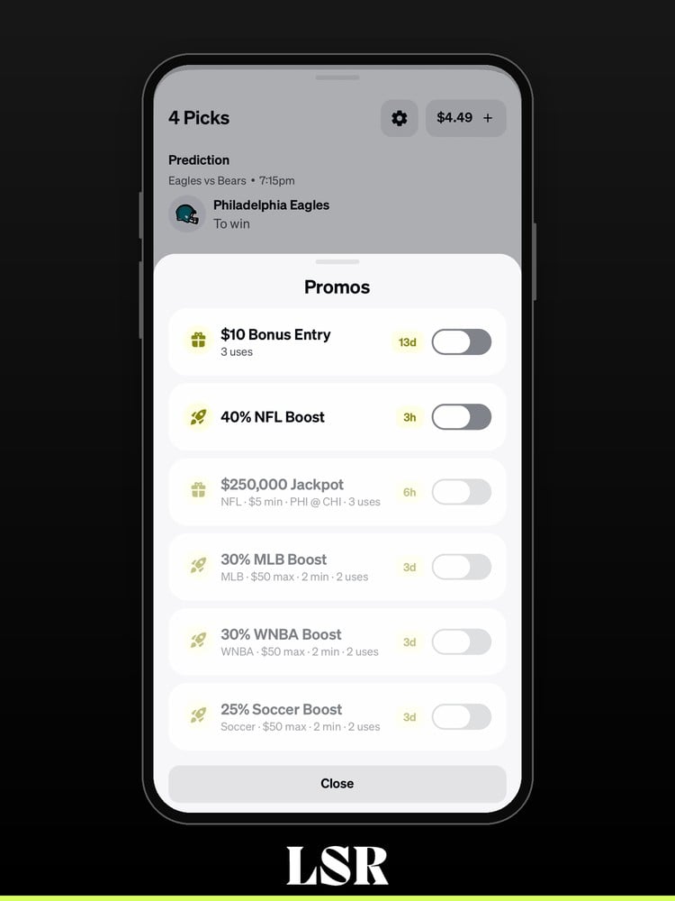 Underdog promo toggles on pick slip