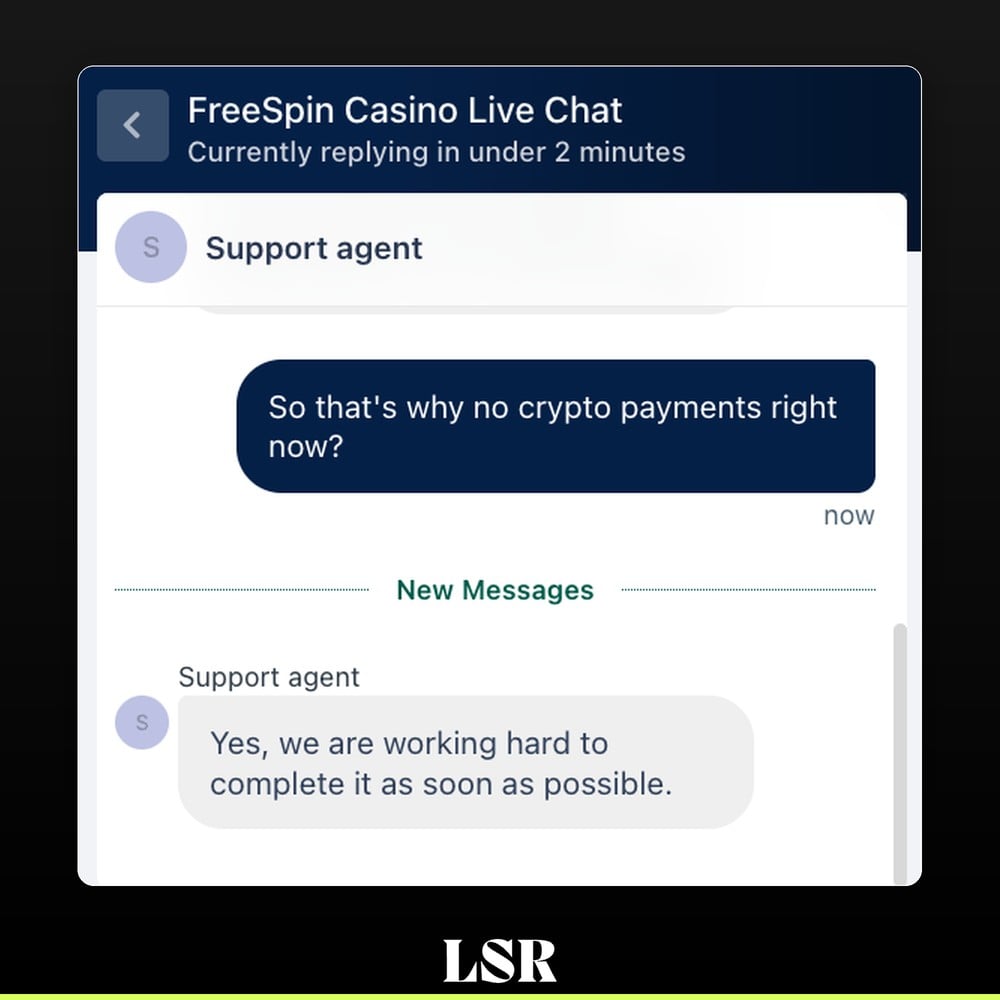 FreeSpin.com Live chat example