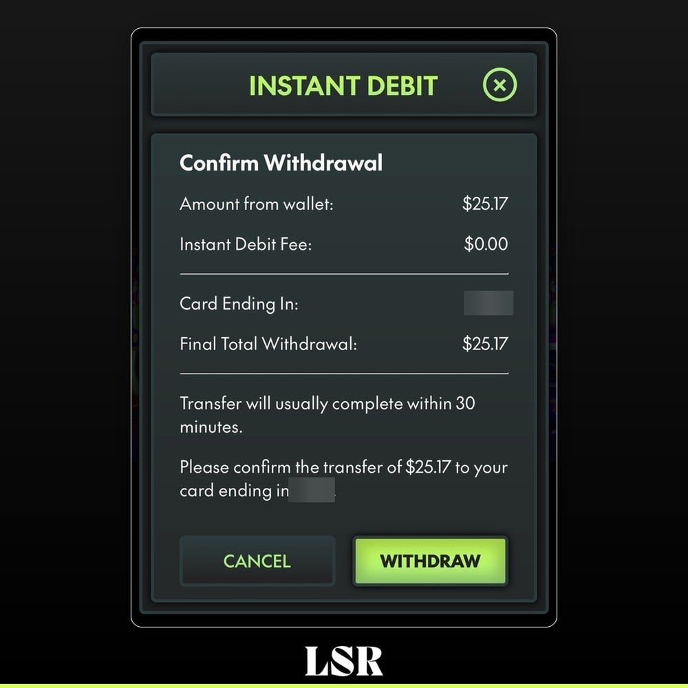 Thrillaroo Withdrawal Instant Debit Confirm